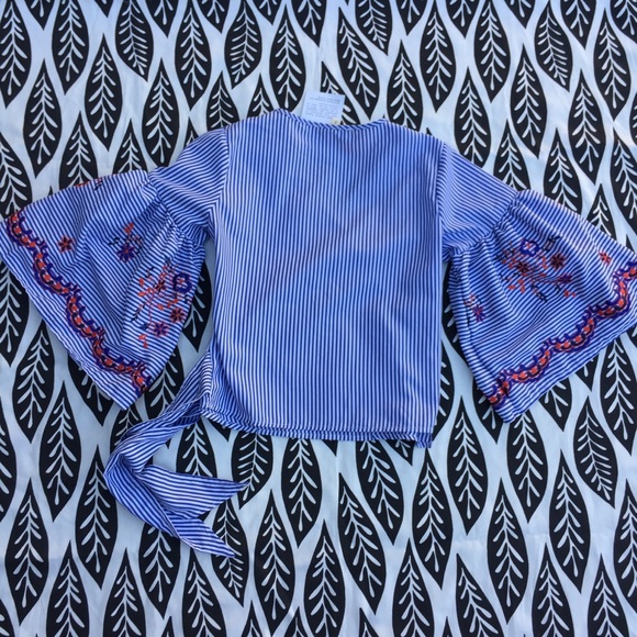 Embroidered Stripe Wrap Top - Picture 4 of 6